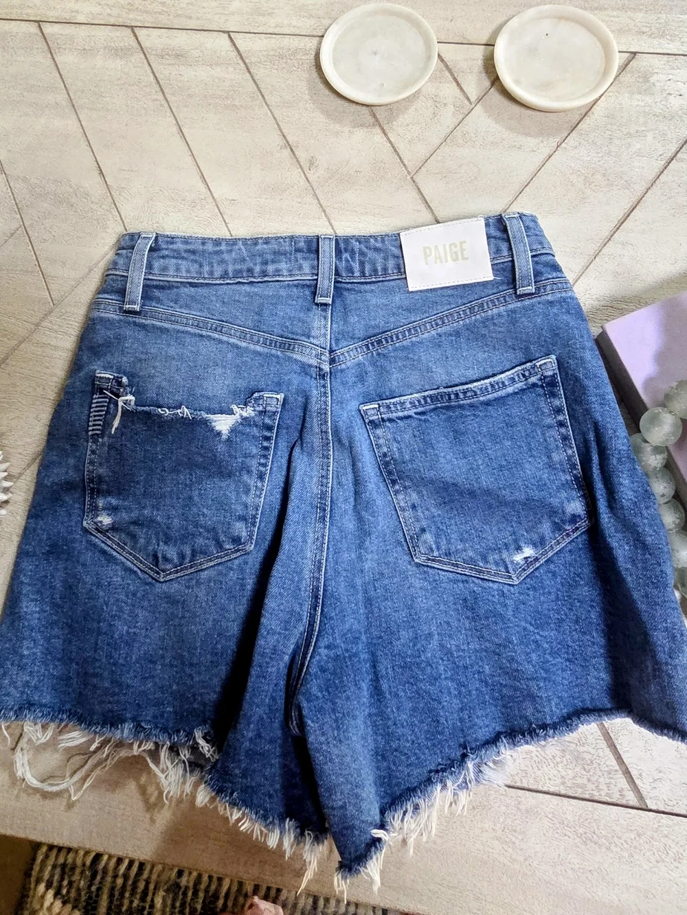 PAIGE High-Waist Distressed Dani Denim Shorts -